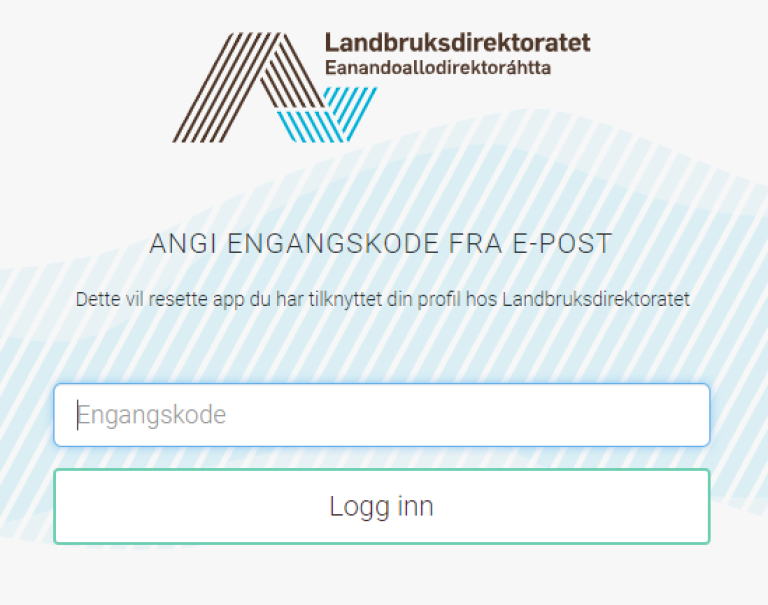 Angi engangskode fra e-post i feltet "Engangskode" for å resette app.