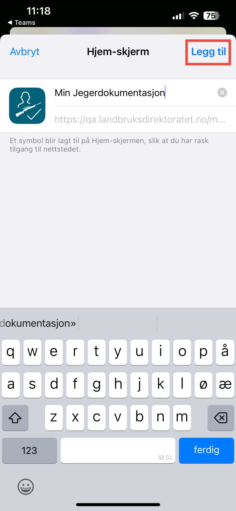 Bildet viser Bekreft nedlasting ved å trykke på Legg til øverst til høyre på skjermen 