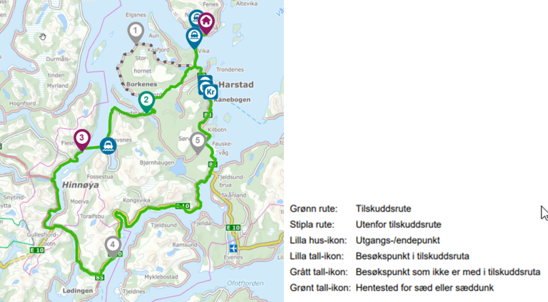 Skjermdump som viser veterinærreise med totalt fire besøk.