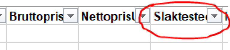 Bilde fra rapporteringssystem som viser kolonne for utfylling av slaktested.